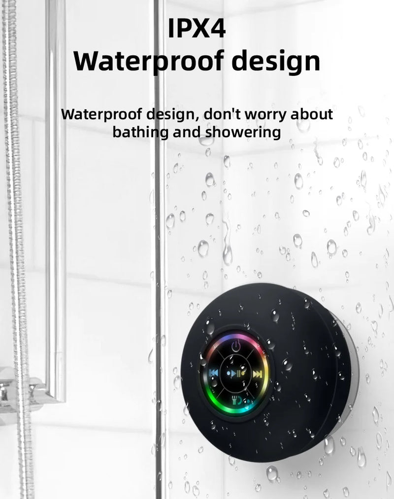 Portable Waterproof Bluetooth Shower Speaker with Suction Cup and LED Lights 